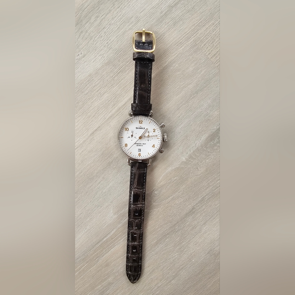 Shinola Canfield Chronograph Watch With Brown Leather Strap - Picture 3 of 6